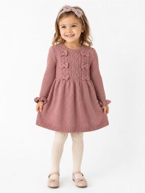 Little Lass Pink Metallic Bow Cable Knit Sweater Dress 3T